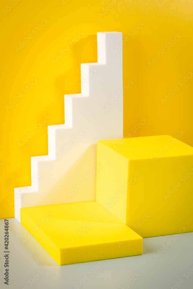 Abstract empty podium for your product on yellow background 3D Rendering. Minimal concept. Abstract empty podium for your product on yellow background 3D Rendering. Minimal concept.