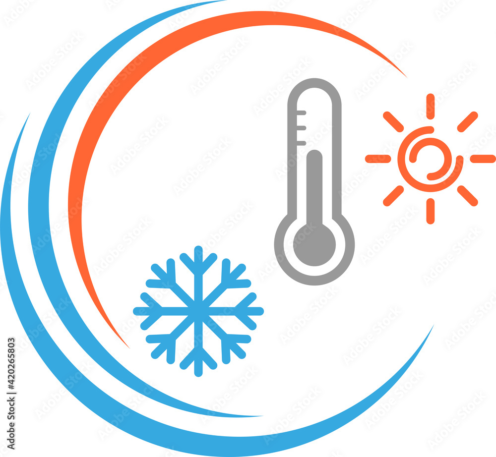 Thermometer, Sonne und Schneeflocke, Temperatur Logo Thermometer, Sonne und Schneeflocke, Temperatur Logo