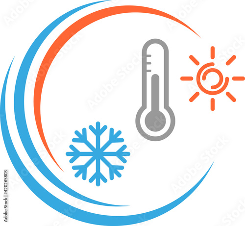 Thermometer, Sonne und Schneeflocke, Temperatur Logo