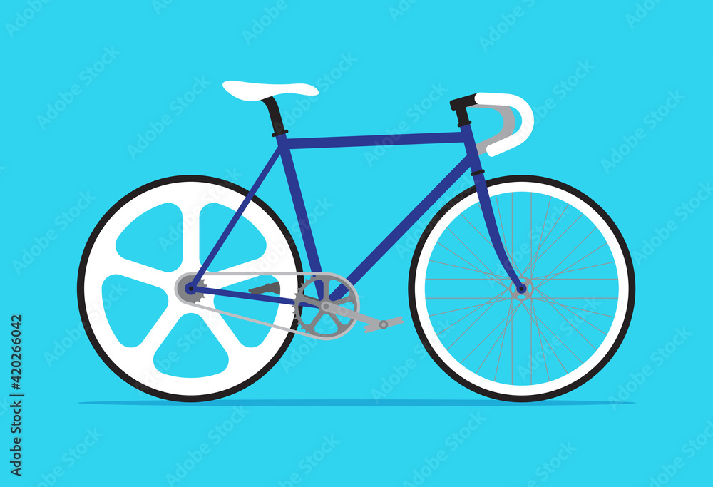 Fixed gear bicycle, Fixie bike, Simple flat design isolated on blue background, Vector illustration Fixed gear bicycle, Fixie bike, Simple flat design isolated on blue background, Vector illustration