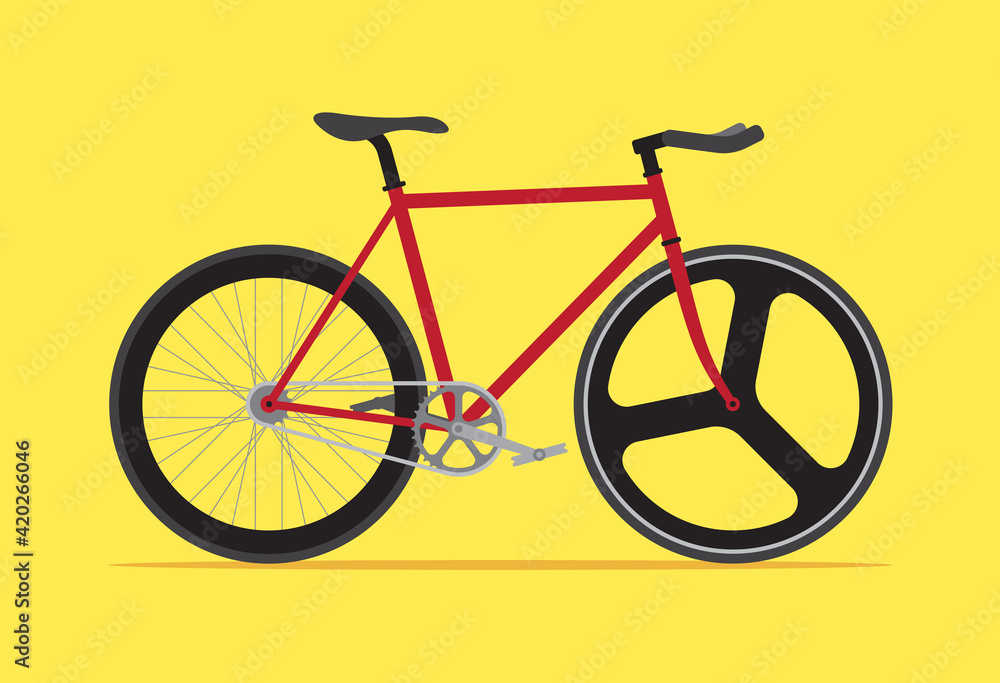 Fototapeta premium Fixed gear bicycle, Fixie bike, Simple flat design isolated on yellow background, Vector illustration