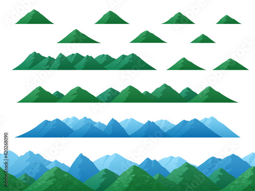 山の風景イラスト_シームレスな背景と素材のセット