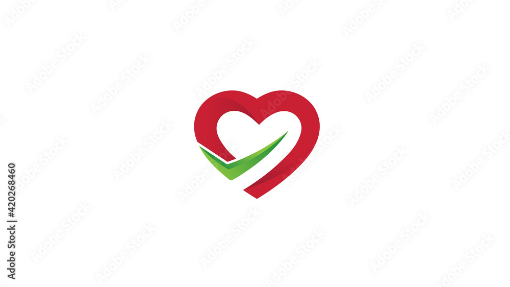 Creative Heart-Check Logo Design Vector