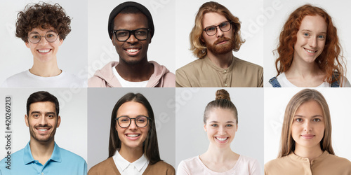 Collage of portraits and faces of multiracial group of various smiling people, good use for userpic and profile picture