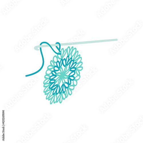Isometric knitting set with isolated colourful icons and images of human hands with needles and clue vector illustration