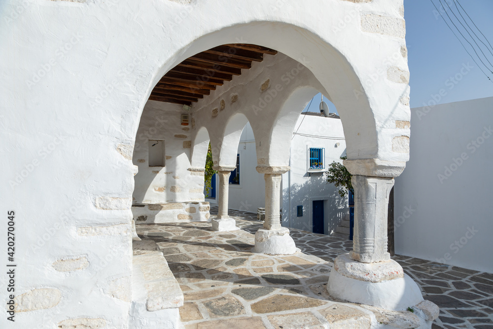 Naklejka premium View of the Agios Konstantions in the center of Chora. Parikia Paros Island, Greece.