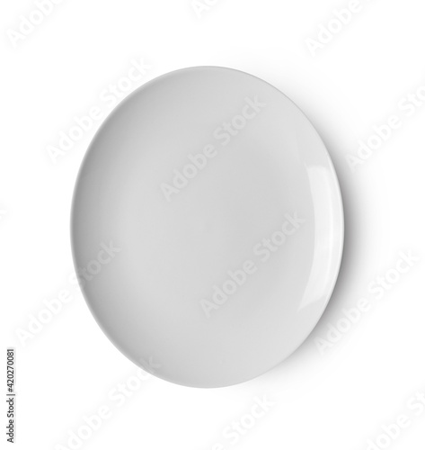 Empty ceramic round plate isolated on white backgroud