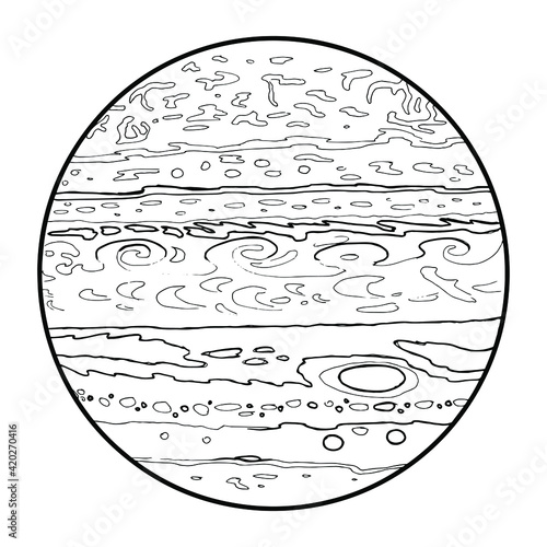 Drawing of Jupiter - hand sketch of planet of the Solar System
