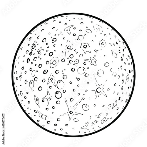 Drawing of Mercury - hand sketch of planet of the Solar System
