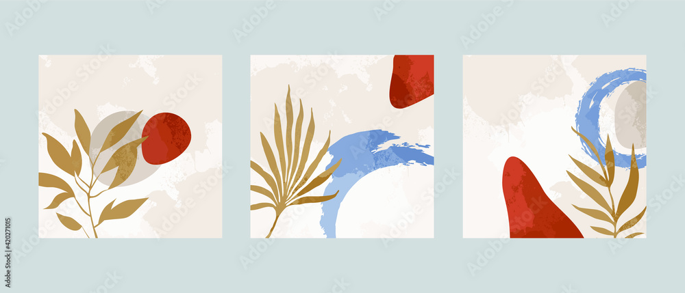 Set 3 illustration vector EPS 10 print hand draw painted abstract shapes dodles contemporary aesthetic boho mid century modern art with plant botanical gardens Scandinavian nordic design style Set 3 illustration vector EPS 10 print hand draw painted abstract shapes dodles contemporary aesthetic boho mid century modern art with plant botanical gardens Scandinavian nordic design style