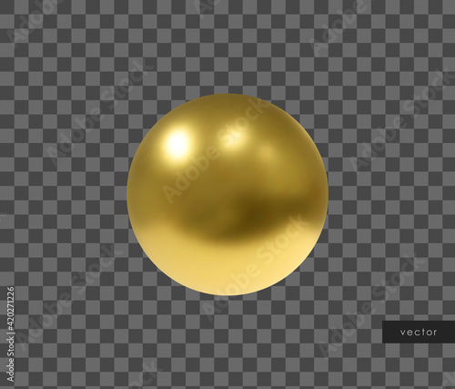 Vector 3d geometric object. Isolated metallic gold sphere.