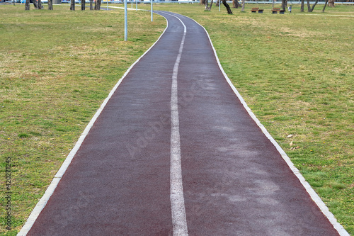 a tartan jogging track in the park in New Belgrade, Serbia