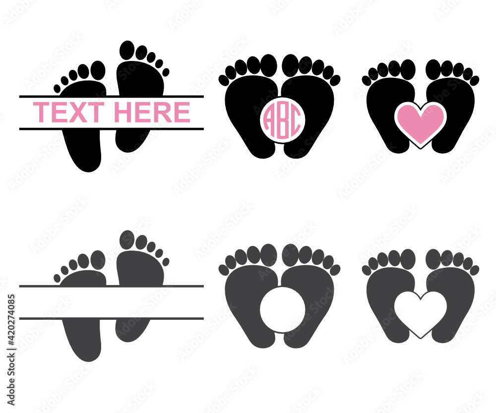 Stockvektorbilden Baby feet monogram, Baby feet split monogram, Baby ...