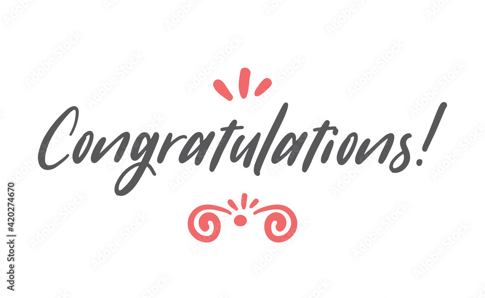 Congratulations hand written lettering calligraphic text. Congrats greeting message.