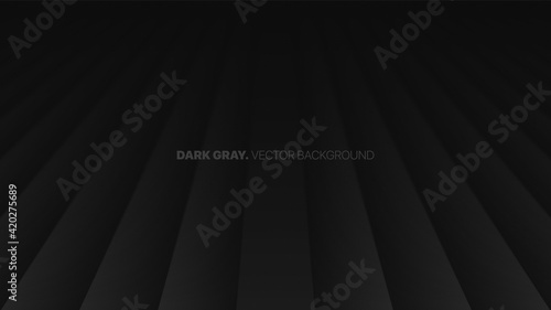 Fading Perspective Smooth Straight Lines 3D Vector Blurred Effect Dark Gray Abstract Background. Rendered Wall. Minimalistic Black Empty Space Abstract Wallpaper