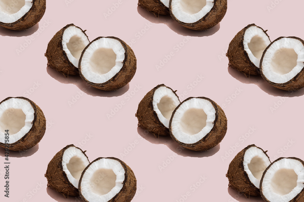 Pattern coconut isolated on pink background Pattern coconut isolated on pink background