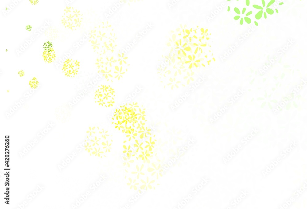 Light Green, Yellow vector doodle texture with leaves.