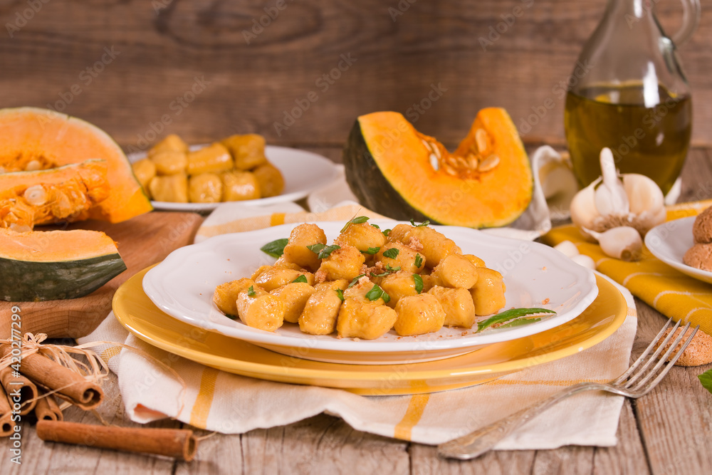Pumpkin gnocchi with grated amaretti cookies. Pumpkin gnocchi with grated amaretti cookies.