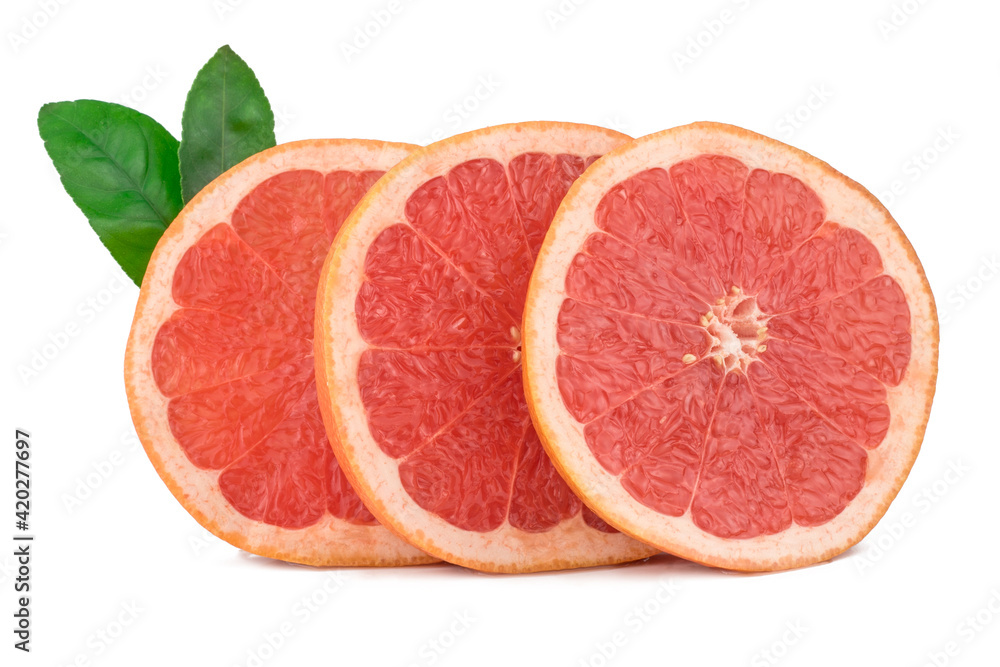 Fresh grapefruit slices, isolated on white background Fresh grapefruit slices, isolated on white background