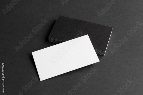 Business cards blank. Mockup on gray background. Copy space for text. © yu_tsai