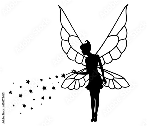 Silhouette of a fairy with a magic wand.
