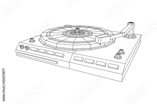 Vinyl turntable audio device. Wireframe low poly mesh