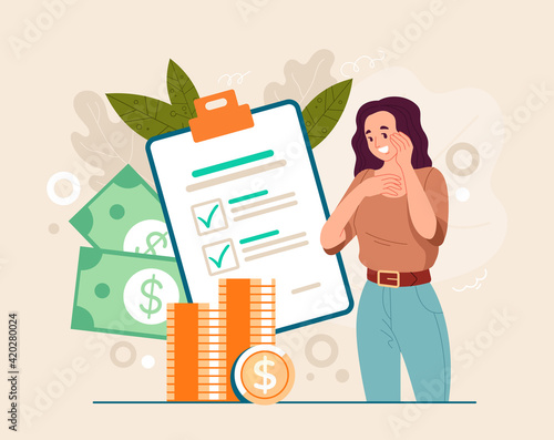 Tax waiting passive increase money compensation concept. Vector flat graphic design illustration