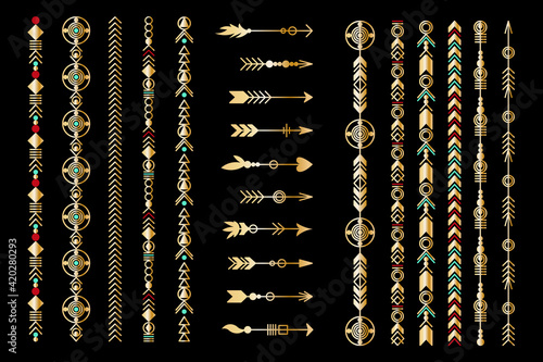 Set of gold arrow. Tribal elements collection. Geometric trendy hipster jewelry collection. Vector design elements.