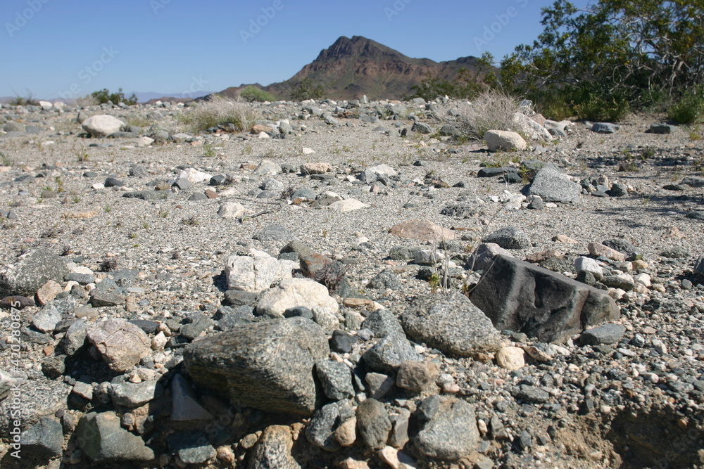 Dry Desert Riverbed Death Valley, California, with Large Stones showing