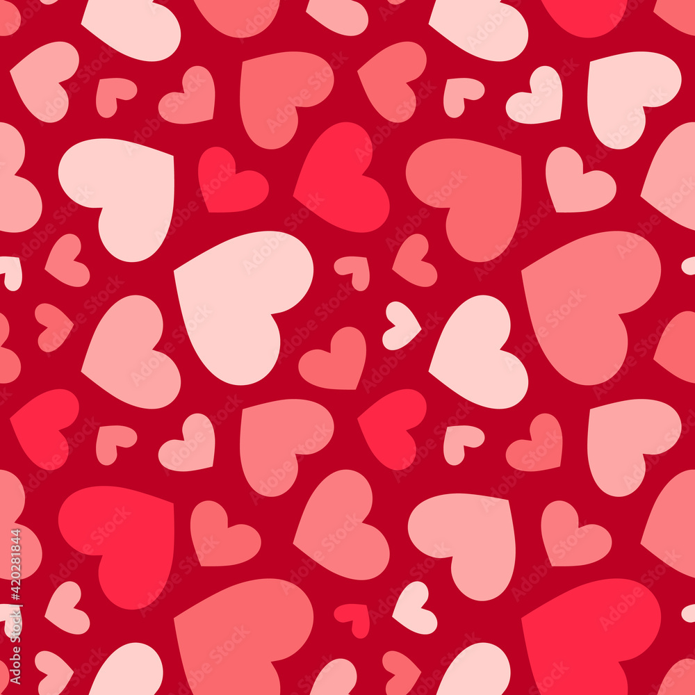 Vector seamless pattern with hearts. Valentines day background. Red and pink colors. Love romantic theme. Abstract repeated texture. Elegant decorative design for decor, fabric, gift paper, package Vector seamless pattern with hearts. Valentines day background. Red and pink colors. Love romantic theme. Abstract repeated texture. Elegant decorative design for decor, fabric, gift paper, package