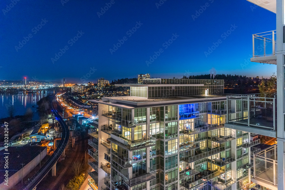 Fototapeta premium Cityscape Night. Evening illumination in Vancouver, Canada.