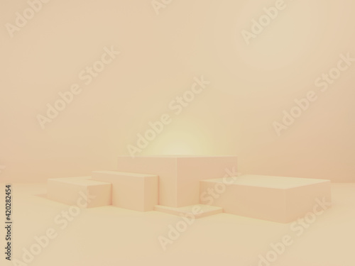 Beige pink Background 3D rendering geometric shapes abstract minimal background with podium. Product display Minimal design, showcase, banner, cream, fashion, luxury, cosmetic ads. Podium or platform