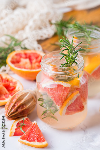 Hard seltzer cocktail with grapefruit and rosemary