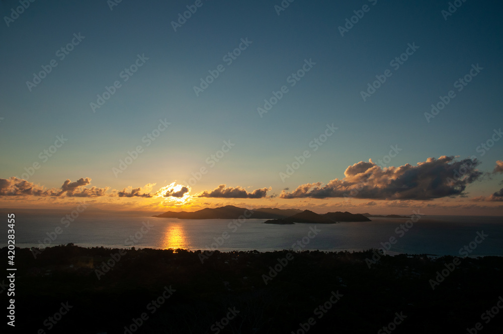 High angle view of the sunset over a island