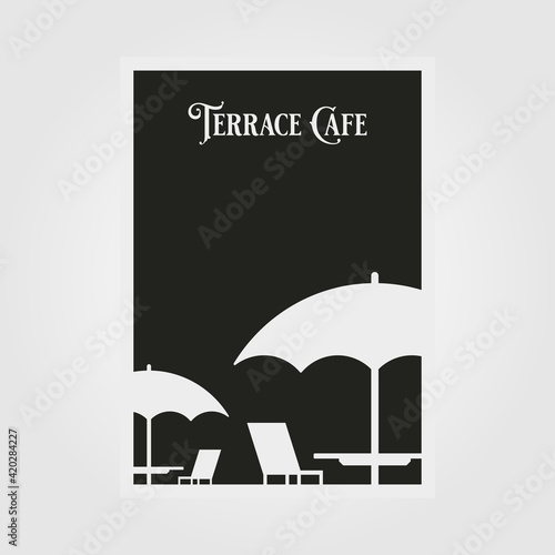 terrace cafe vector poster minimal illustration design, black and white poster design