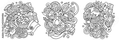 India cartoon vector doodle designs set.