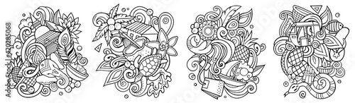 Sri Lanka cartoon vector doodle designs set.