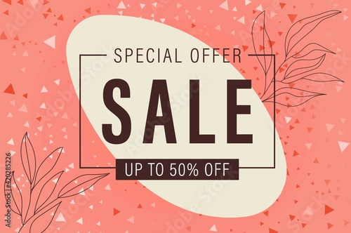 Spring red pink coral sale,super big finale special offer, horizontal banner bright background.Abstract discount design template sale layout poster.Mega sale vector illustration.Promotion modern flyer
