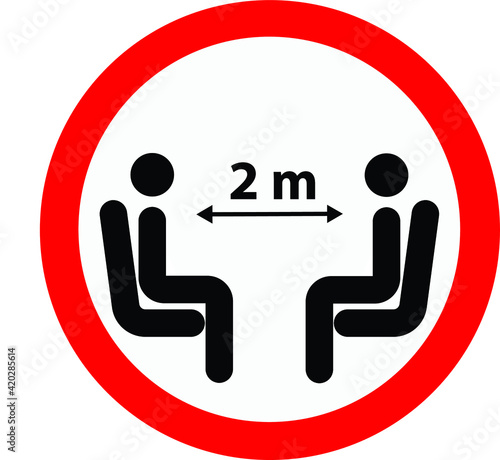 Coronoavirus safety distance between people sign. Recommended social distance 2 meters.