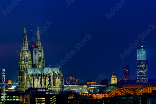 Panoramic view of Cologne Cathedral at the blue hour  Germany.