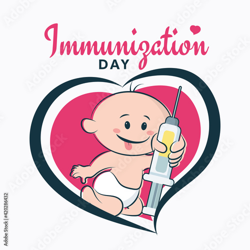 Immunization Day poster, baby child vaccination banner vector illustration