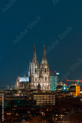 Panoramic view of Cologne Cathedral at the blue hour, Germany. © Bernhard