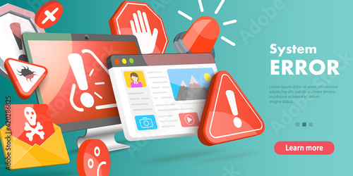 3D Isometric Flat Vector Conceptual Illustration of System Error.