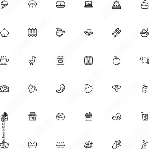 icon vector icon set such as: espresso, agaric, building, wood, noodle, sushi, stand, away, roast, doodle, husk, ice, shish, culinary, yellow, nigiri, skewer, fried, metal, chop, picture, bucket