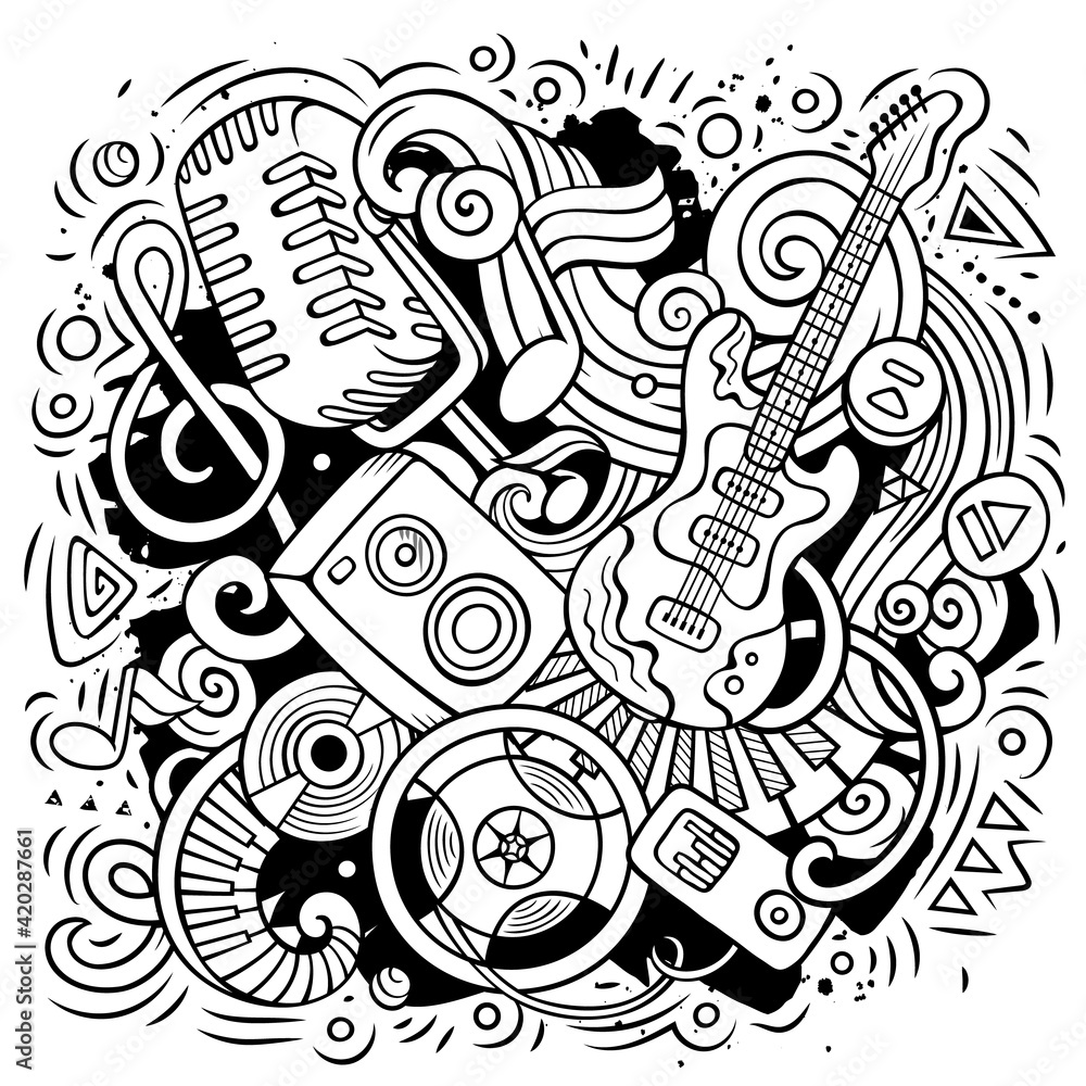 Obraz premium Cartoon vector doodles Disco music illustration