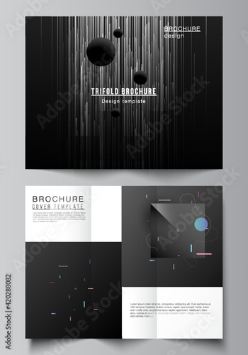 Vector layouts of covers design templates for trifold brochure, flyer layout, magazine, book design, brochure cover, advertising mockups. Tech science future background, space design astronomy concept