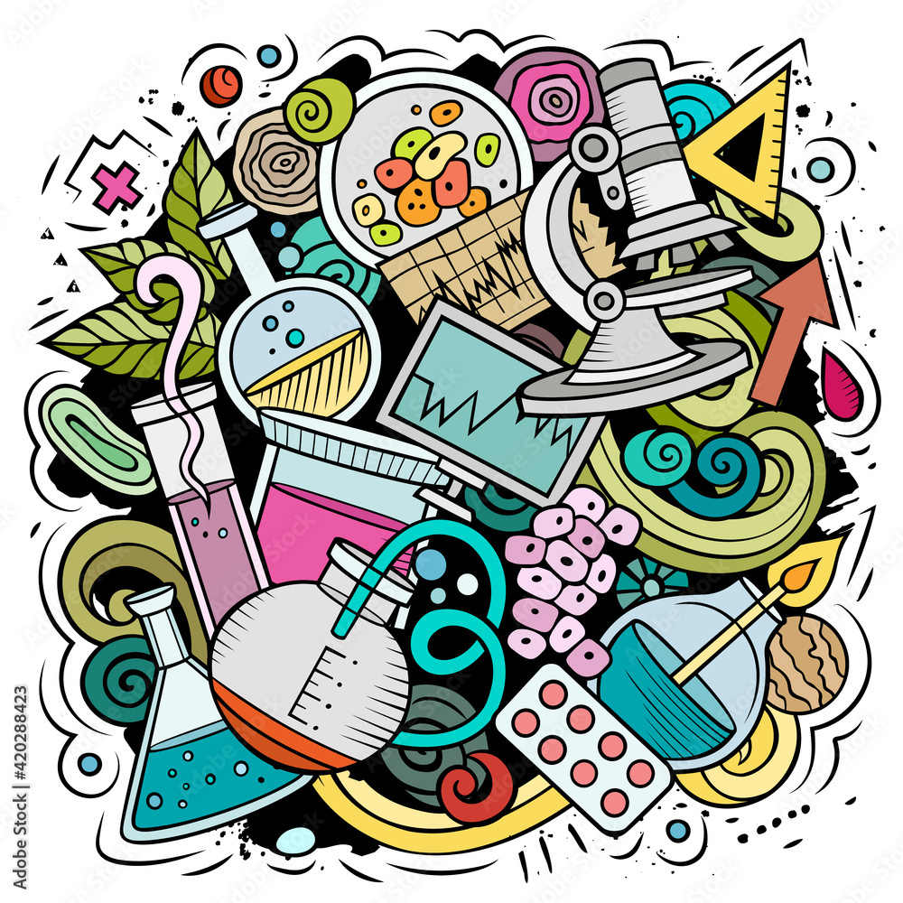 Fototapeta premium Science cartoon vector doodle design