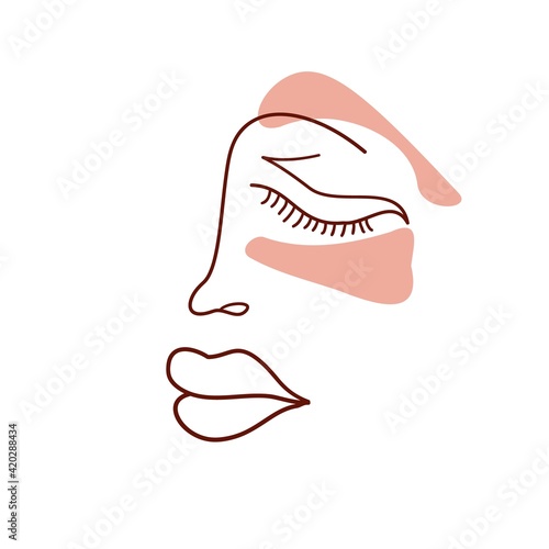 Continuous line, drawing of woman face, One line art face drawing. Boho vector illustration.