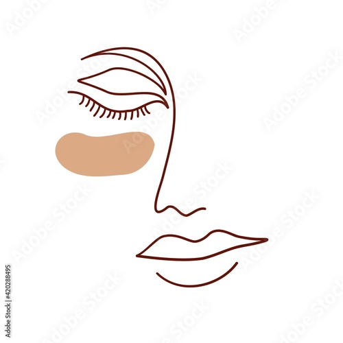 Continuous line, drawing of woman face, One line art face drawing. Boho vector illustration.