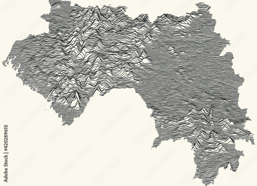 Light topographic map of the Republic of Guinea with black contour lines on beige background